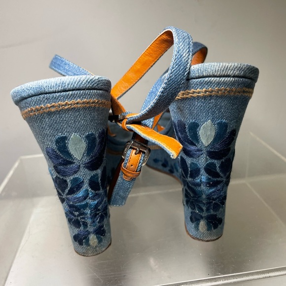 DIOR shoes /DIOR blue denim wedge platform sandals sz 40 us 9.5 made in italy - Picture 14 of 14